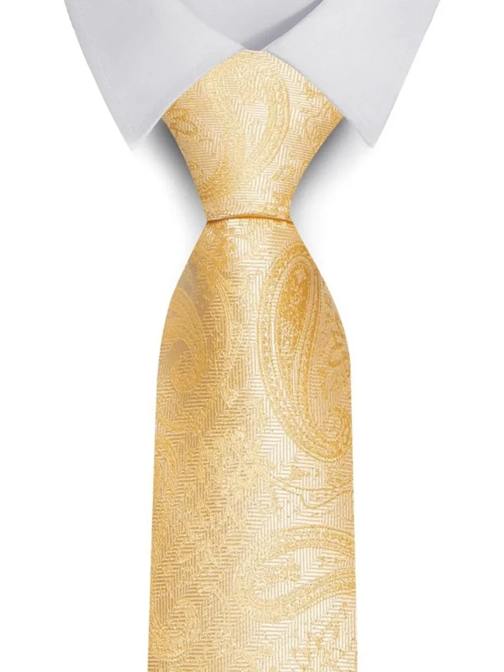 Mens Yellow 100% Microfiber Paisley Jacquard Formal Classic Necktie For Business